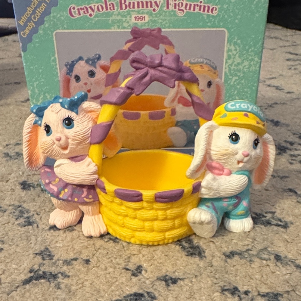 Crayola Pastel Bunny Basket Figurine with Yellow & Purple Accents- 1991